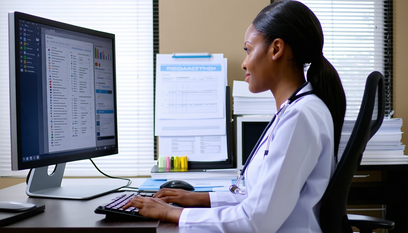a person working on a computer doing medical billing-1
