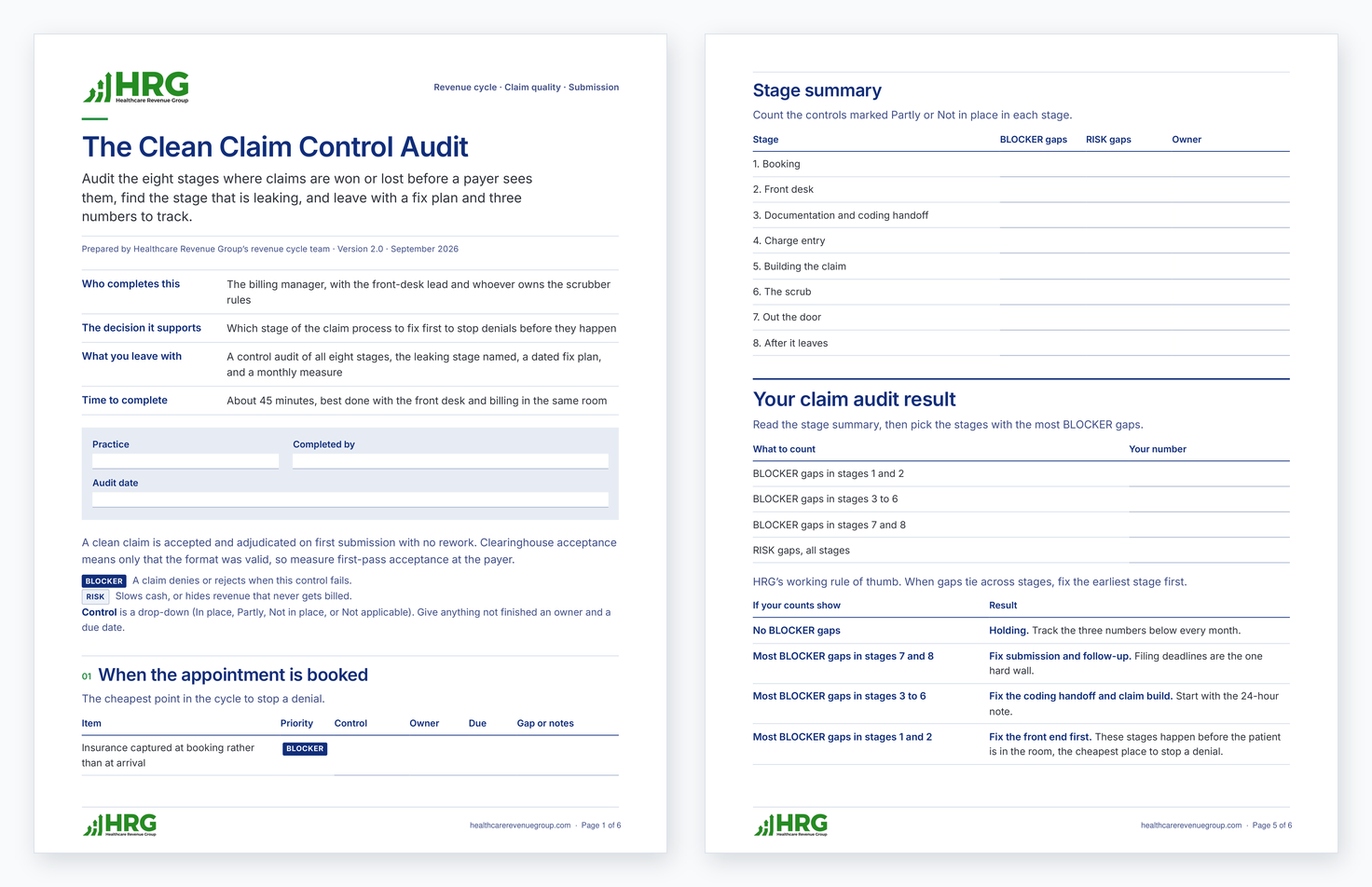 Preview of the Clean Claim Control Audit, showing the first page and the claim audit result page
