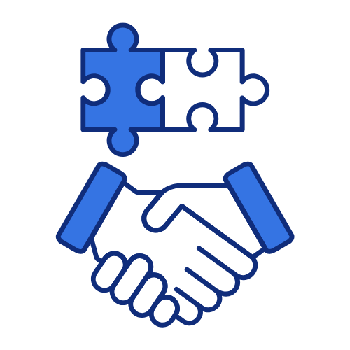 Hands shake and puzzle pieces fit together