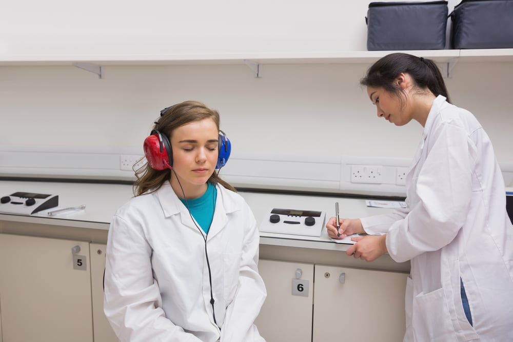 Student doing a hearing test at the university